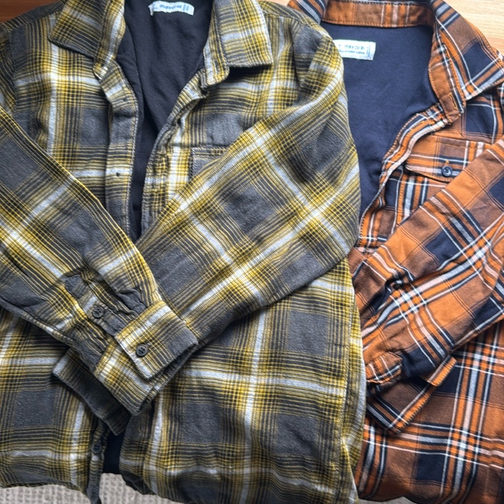 Bundle: 2 Mayoral Flannel-Lined Button-Up Shirts (Sizes 6 & 7)